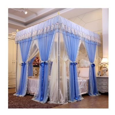 IUokLU European Court Bed Canopy Mosquito Net, Princess Bedroom Decorative Bed Curtain with Holder for Single or Double Beds