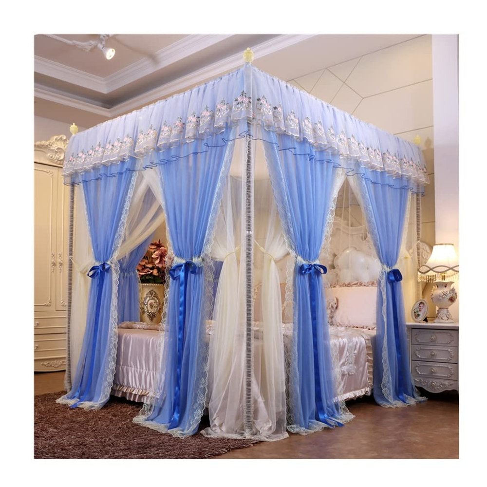 IUokLU European Court Bed Canopy Mosquito Net, Princess Bedroom Decorative Bed Curtain with Holder for Single or Double Beds