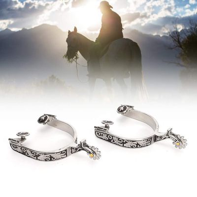 EIMSOAH Stainless Steel Horse Spurs, Silver, 2 Pieces, Patterned Cowboy Boot Spurs