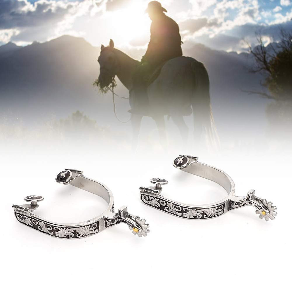 EIMSOAH Stainless Steel Horse Spurs, Silver, 2 Pieces, Patterned Cowboy Boot Spurs