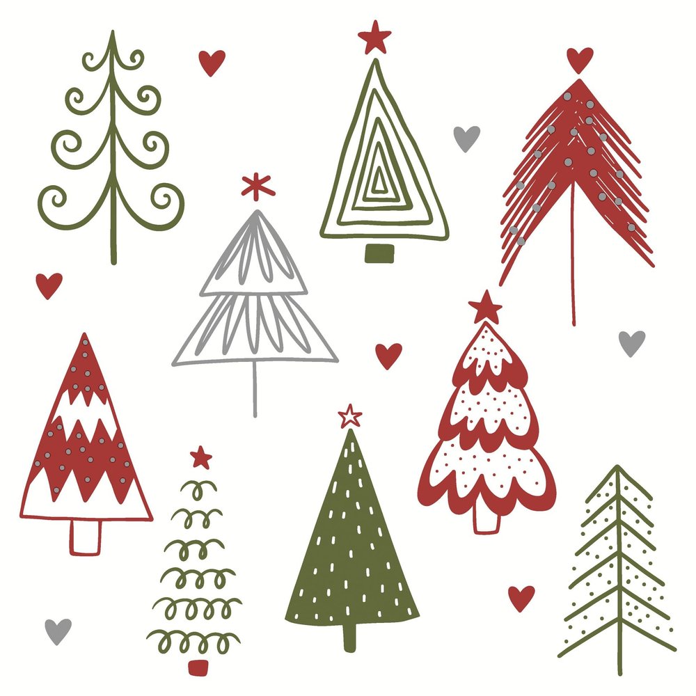 20 Christmas Napkins with Painted Christmas Trees