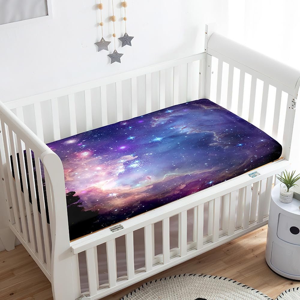 Treer Baby Fitted Crib Sheet with Elastic, Stars, 140 x 70 x 20 cm