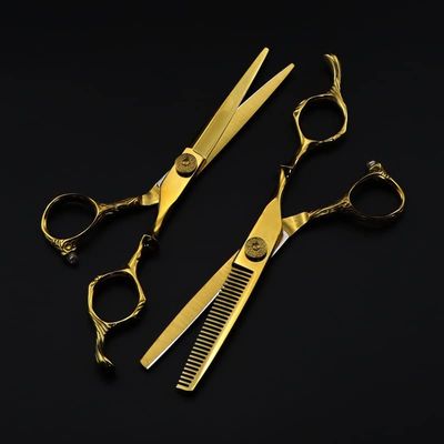 6-Inch 440C Gold Hair-Cutting Scissors, Professional Hairdressing Scissors with Large Pivot Screw, Cutting and Thinning Scissors
