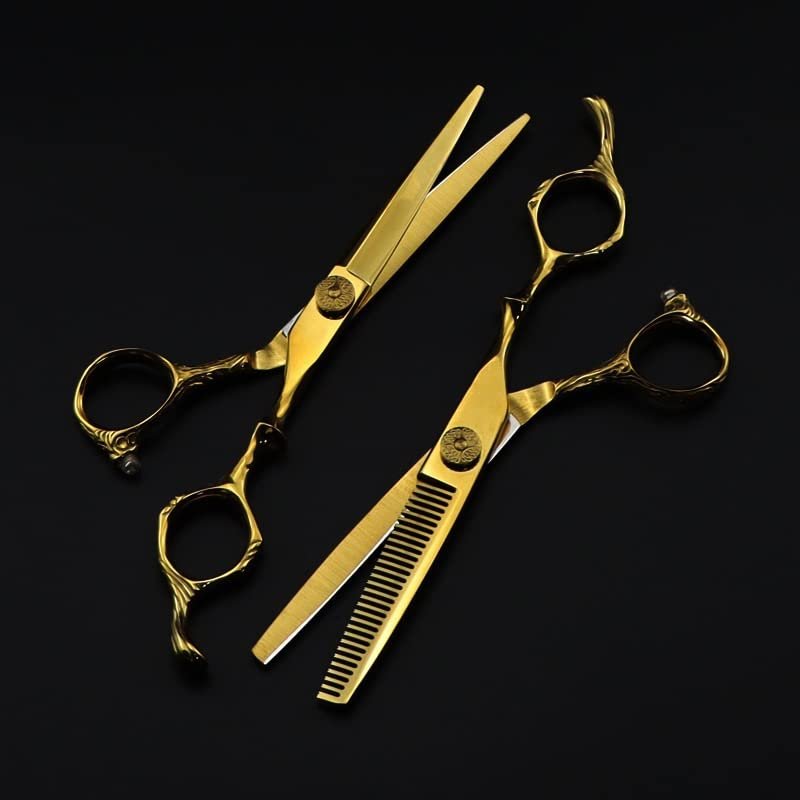 6-Inch 440C Gold Hair-Cutting Scissors, Professional Hairdressing Scissors with Large Pivot Screw, Cutting and Thinning Scissors