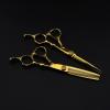 6-Inch 440C Gold Hair-Cutting Scissors, Professional Hairdressing Scissors with Large Pivot Screw, Cutting and Thinning Scissors view 2