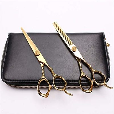 FUBUKIOF Hair Cutting Scissors, 5.5 Inch, 440C, Gold-Tone, Cutting and Thinning Scissors, Professional Hairdressing Shears