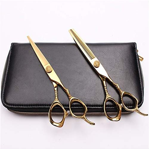 FUBUKIOF Hair Cutting Scissors, 5.5 Inch, 440C, Gold-Tone, Cutting and Thinning Scissors, Professional Hairdressing Shears