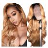 Women's Human Hair Wig with Highlights, Wavy Lace Front, Honey Blonde-Brown Ombre, 16 in, T1B/27, 180% Density view 2