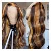 Women's Human Hair Wig with Highlights, Wavy Lace Front, Honey Blonde-Brown Ombre, 16 in, T1B/27, 180% Density view 4