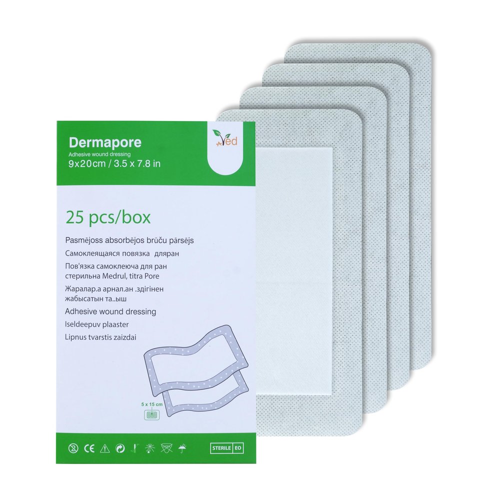 VED Dermapore Wound Adhesive, Medium, 9 x 20 cm (25-Pack)
