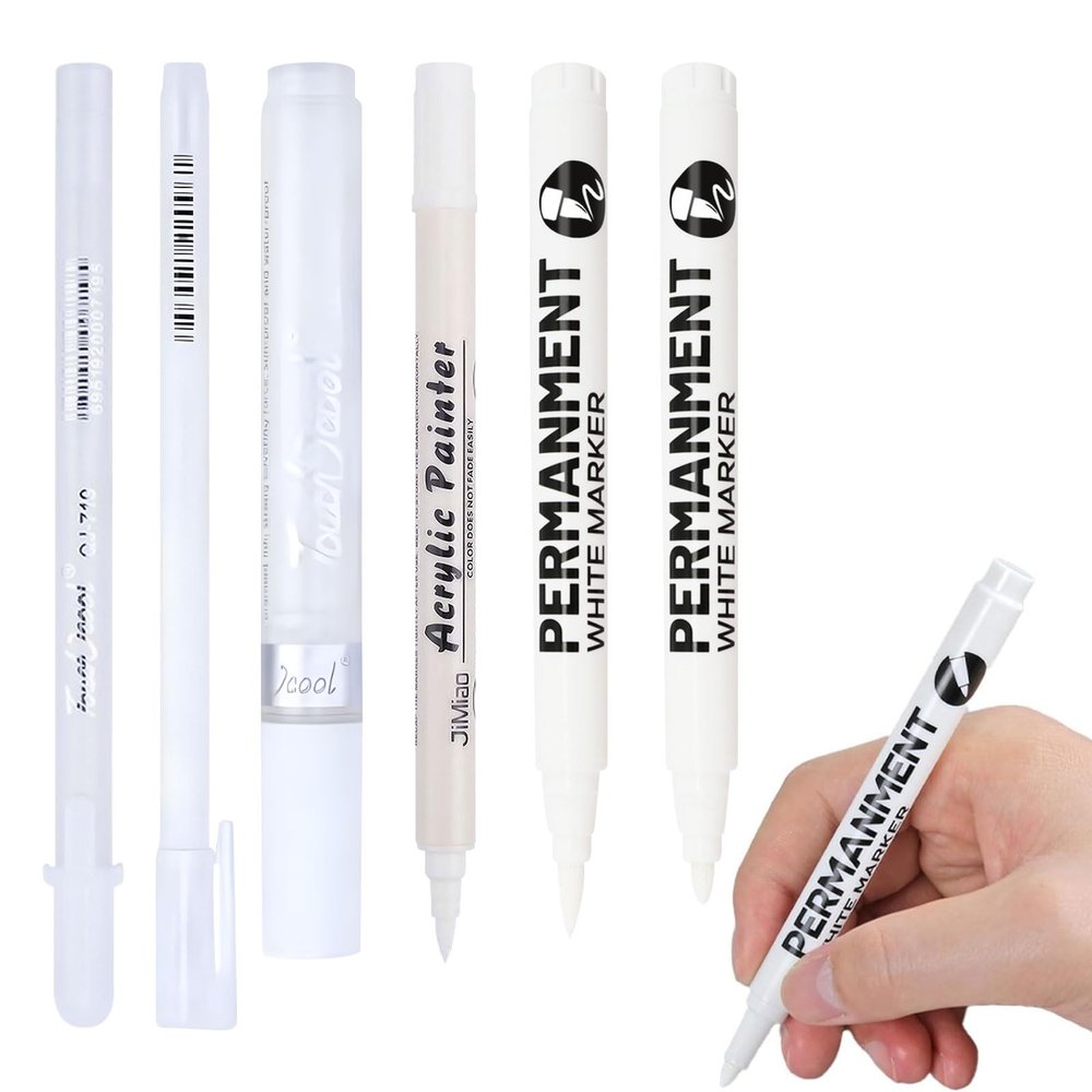 WYRGQIQN White Acrylic Paint Marker Set, 6-Piece