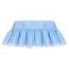 Sexy Women's Short Gingham Pleated A-Line Skirt with Lace Hem, Light Blue, S view 2