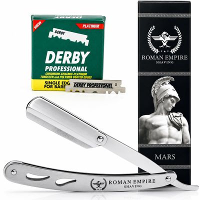 Roman Empire Shaving Mars Razor for Men, Professional Razor for Beard, Mustache and Contours, with 100 Derby Blades