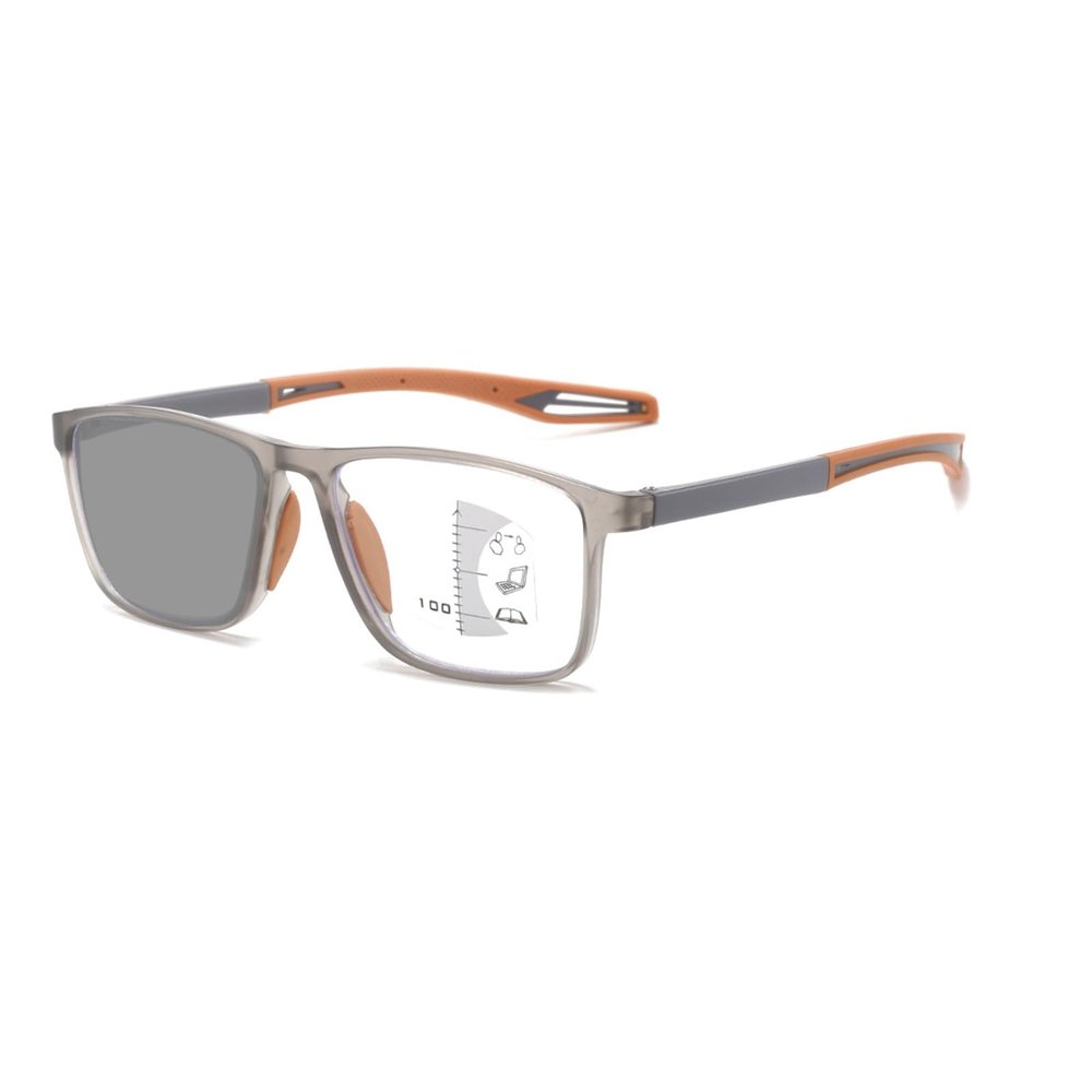 Generic Flexible Sporty Photochromic Multifocus Reading Glasses with Blue-Light Blocking, Orange, 1.0x, 1 Pair