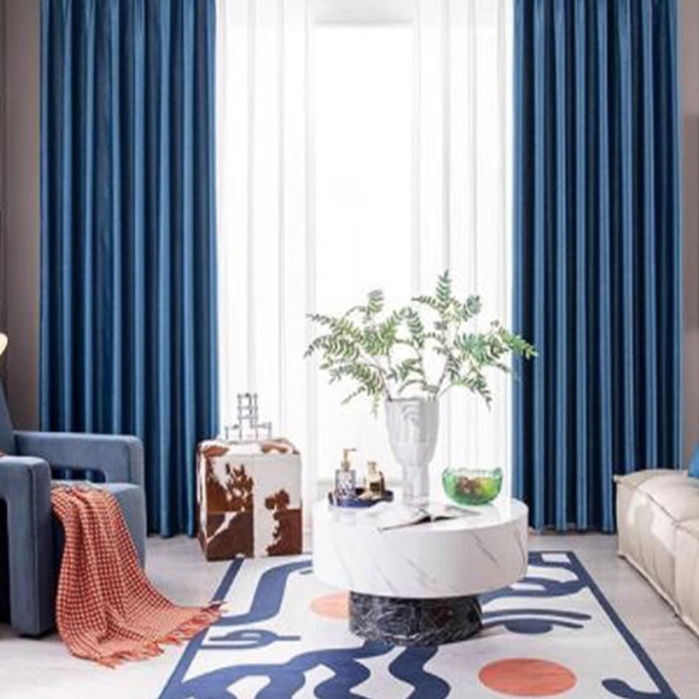 Beydodo Polyester Blackout Curtains, 2-Piece Set, 107 x 115 cm, Jacquard, Navy Blue