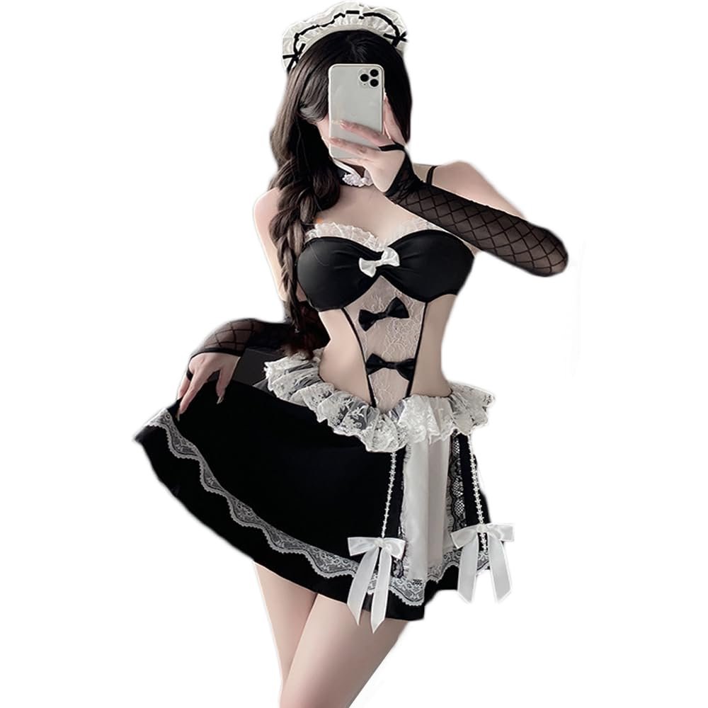 THSCWY Women's Maid Costume: Sexy Lace Outfit, Lolita Dress, Anime Cosplay, Black