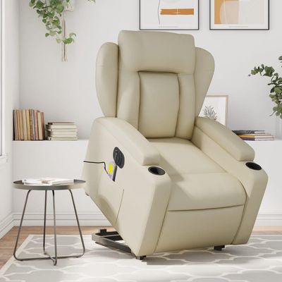 Homgoday Electric Power Lift Recliner, Cream Faux Leather, Massage Chair