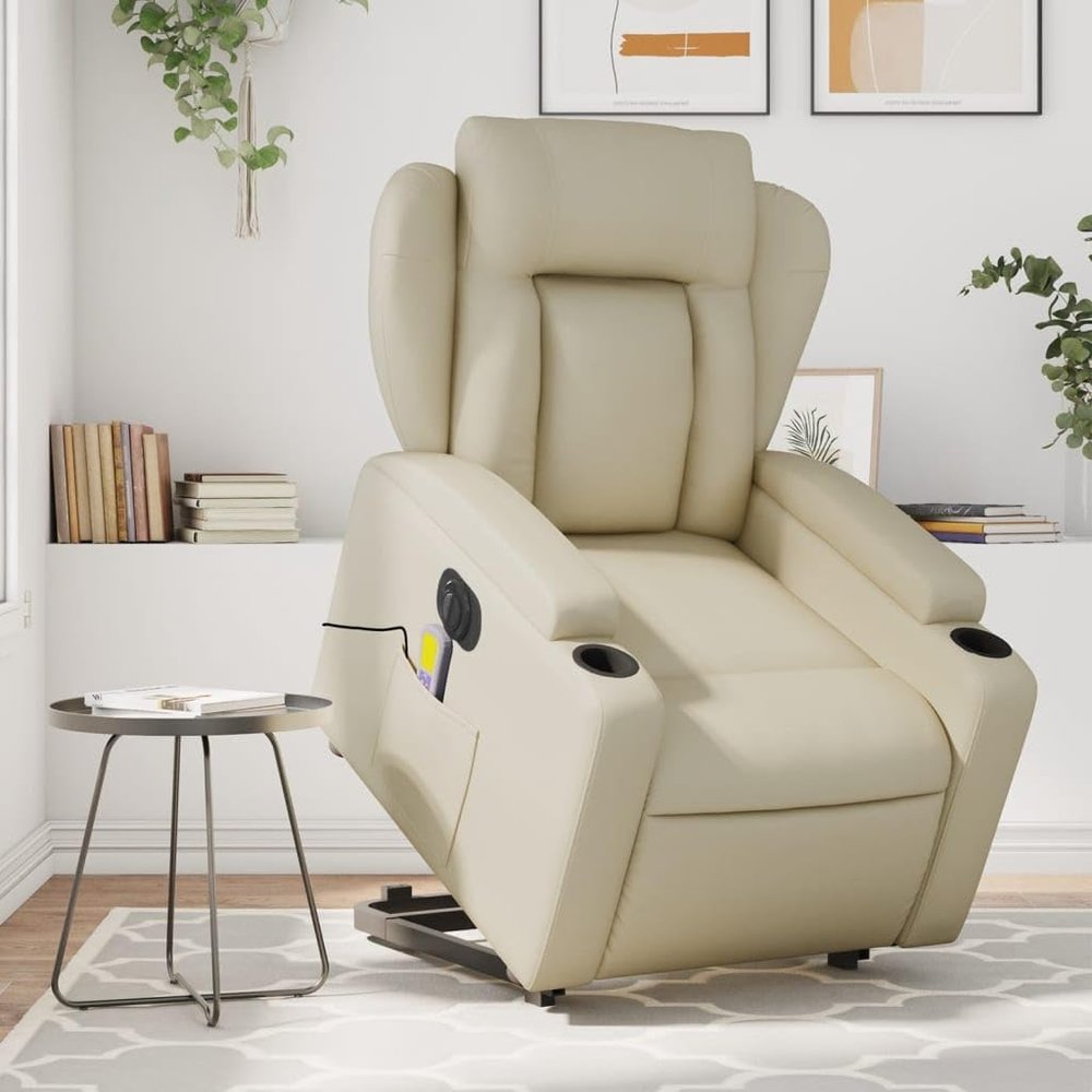 Homgoday Electric Power Lift Recliner, Cream Faux Leather, Massage Chair