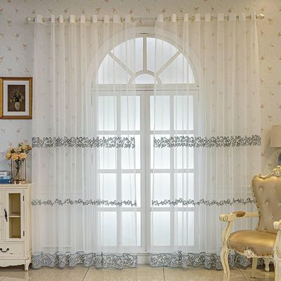 Bishilin Sheer White Curtains, 2-Piece Set, Nordic Delicate Beaded Design, 137 x 160 cm