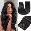 GUDOZO Clip-In Human Hair Extensions, Jet Black, 7-Piece Set, 50 cm, 120 g view 1