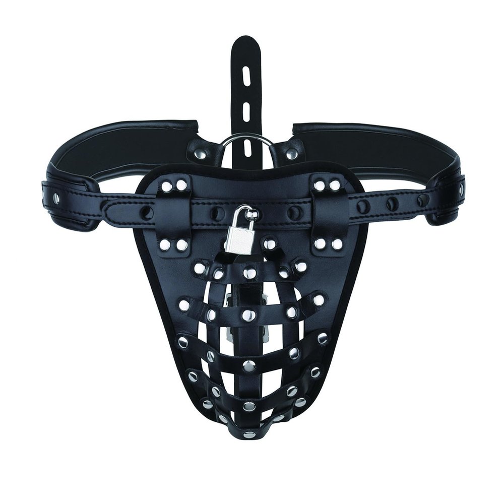 LZYLWC Men's PU Leather Chastity Cage with Lock