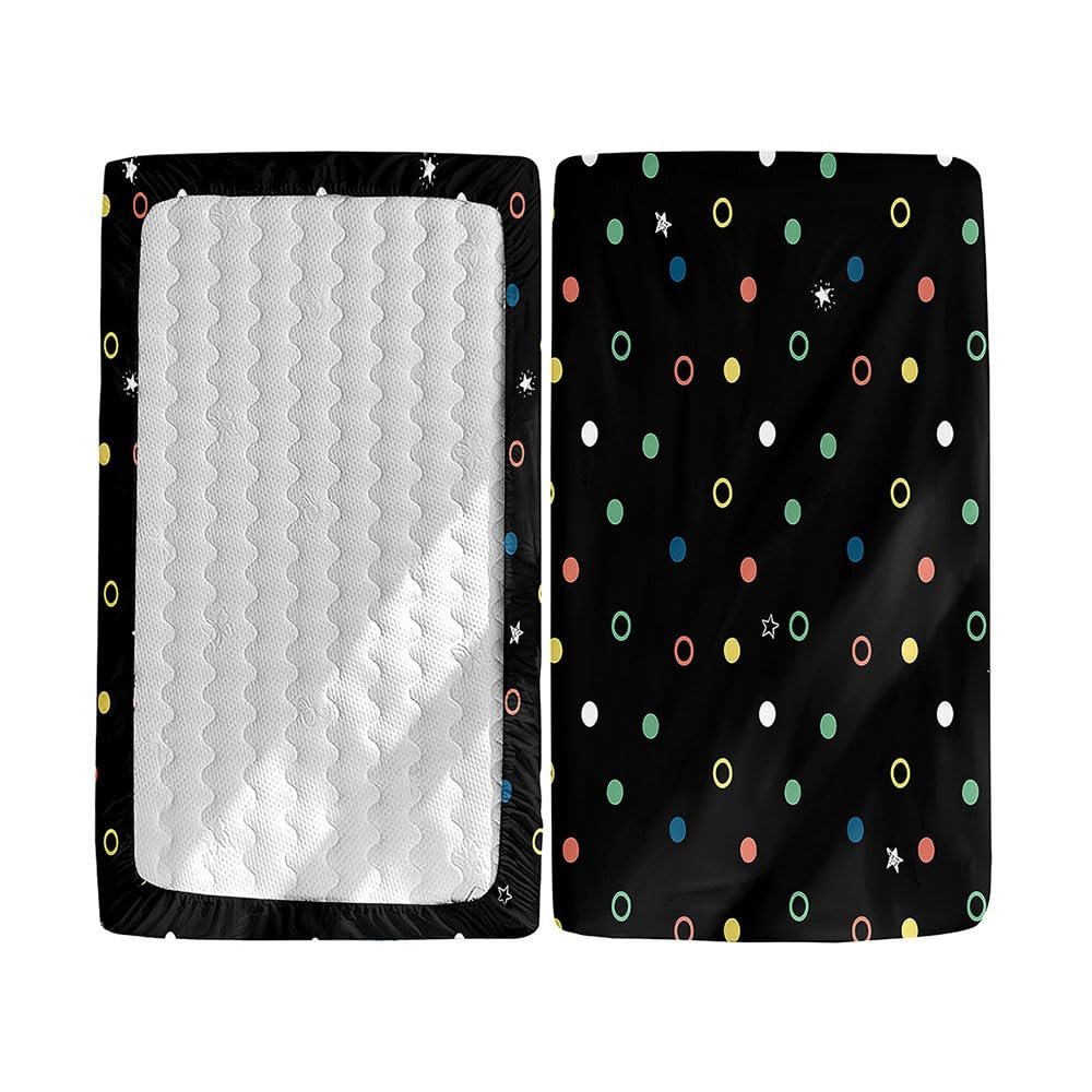 Hiseng 2-Pack Baby Fitted Sheets for Rectangular and Oval Mattresses, Soft Microfiber, Colorful Circles, 65 x 95 cm
