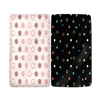 Hiseng 2-Pack Baby Fitted Sheets for Square & Oval Mattresses, Soft Microfiber, Pink/Black, 51 x 85 cm