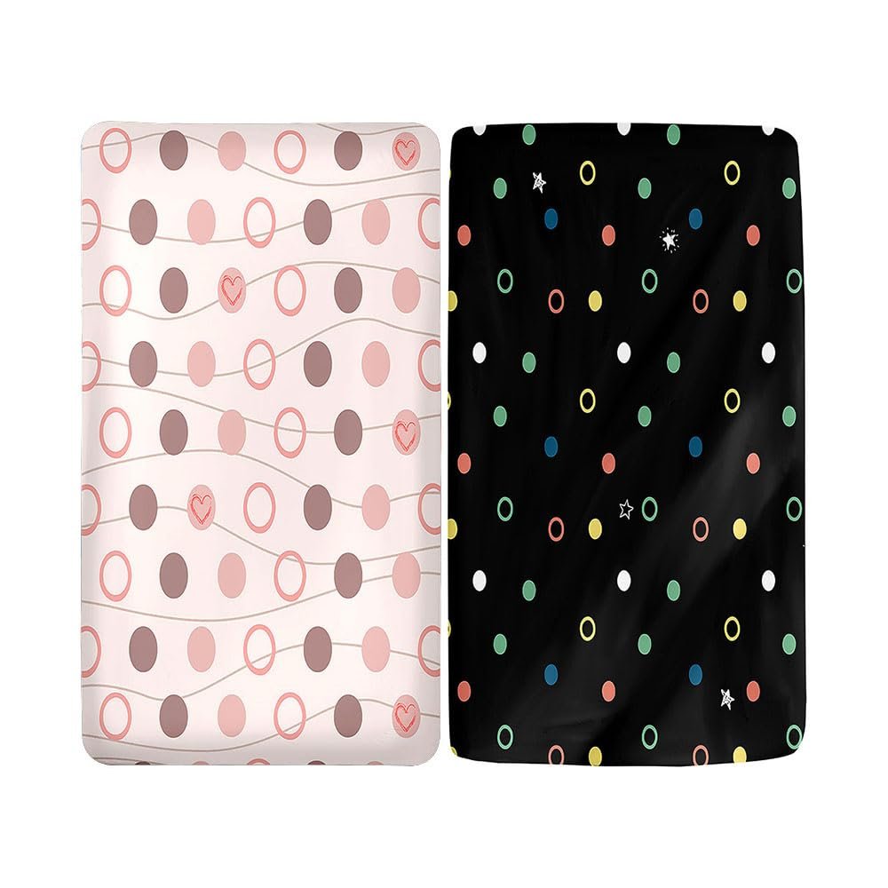 Hiseng 2-Pack Baby Fitted Sheets for Square & Oval Mattresses, Soft Microfiber, Pink/Black, 51 x 85 cm