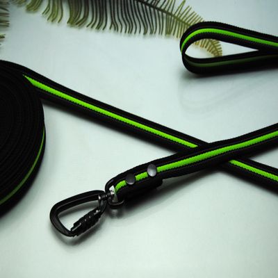 Grip Black-Neon Dog Leash, 20 mm, Twist-Lock Safety Hook, Long-Line Tracking Leash (15 m with Loop)