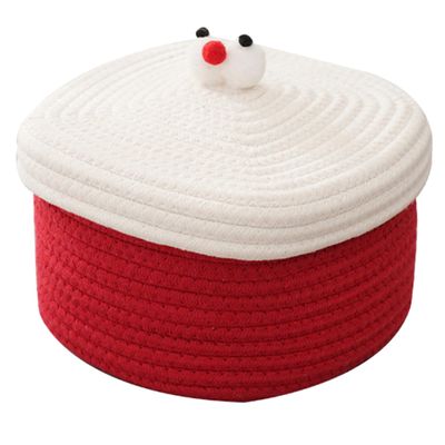 MUCKLILY Elegant Cotton Rope Storage Basket with Lid for Snacks, Cosmetics, or Desk Storage