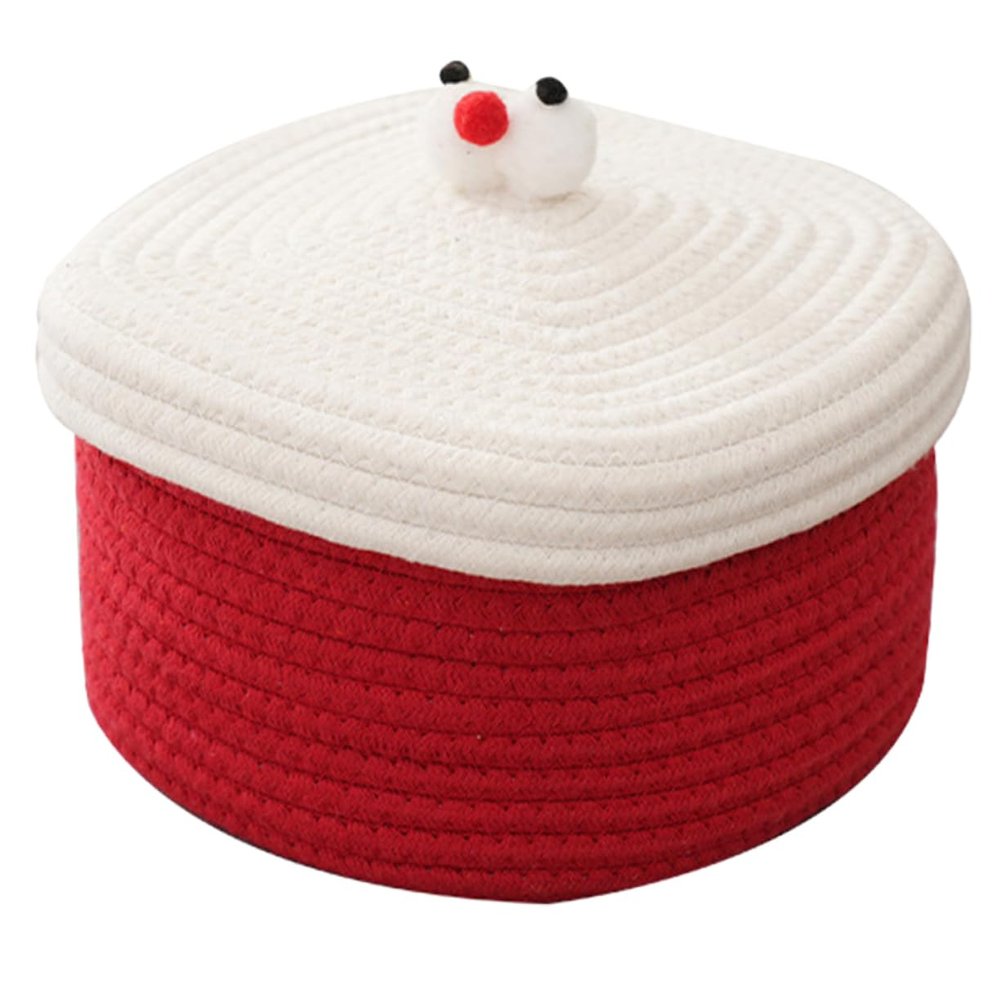 MUCKLILY Elegant Cotton Rope Storage Basket with Lid for Snacks, Cosmetics, or Desk Storage