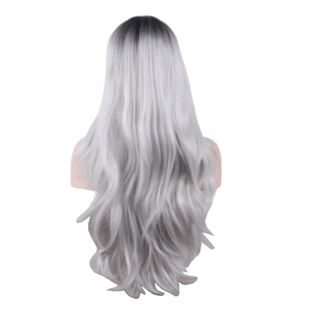 Long Wavy Ombre Synthetic Wig for Women, Black Gray