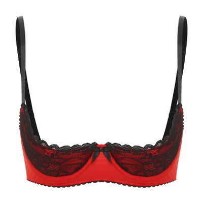 Sywiyi Women's Open-Bust Push-Up Underwire Lace Bra, Red, 5XL