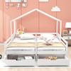 90x200 cm House Bed with Roof Frame for 2 Children, White Pine Bed with 2 Drawers, Guardrail and Slatted Base view 3