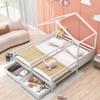 90x200 cm House Bed with Roof Frame for 2 Children, White Pine Bed with 2 Drawers, Guardrail and Slatted Base view 4