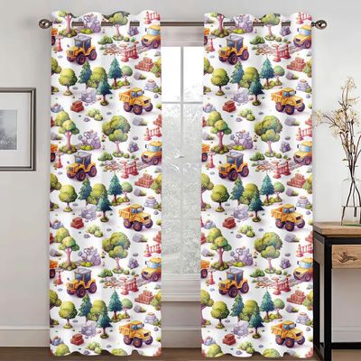 SHROUDEX Cartoon Car and Tractor Curtains, 3D Polyester, for Kids’ Bedrooms (4,280 × 245 cm; 2 × 140 × 245 cm)