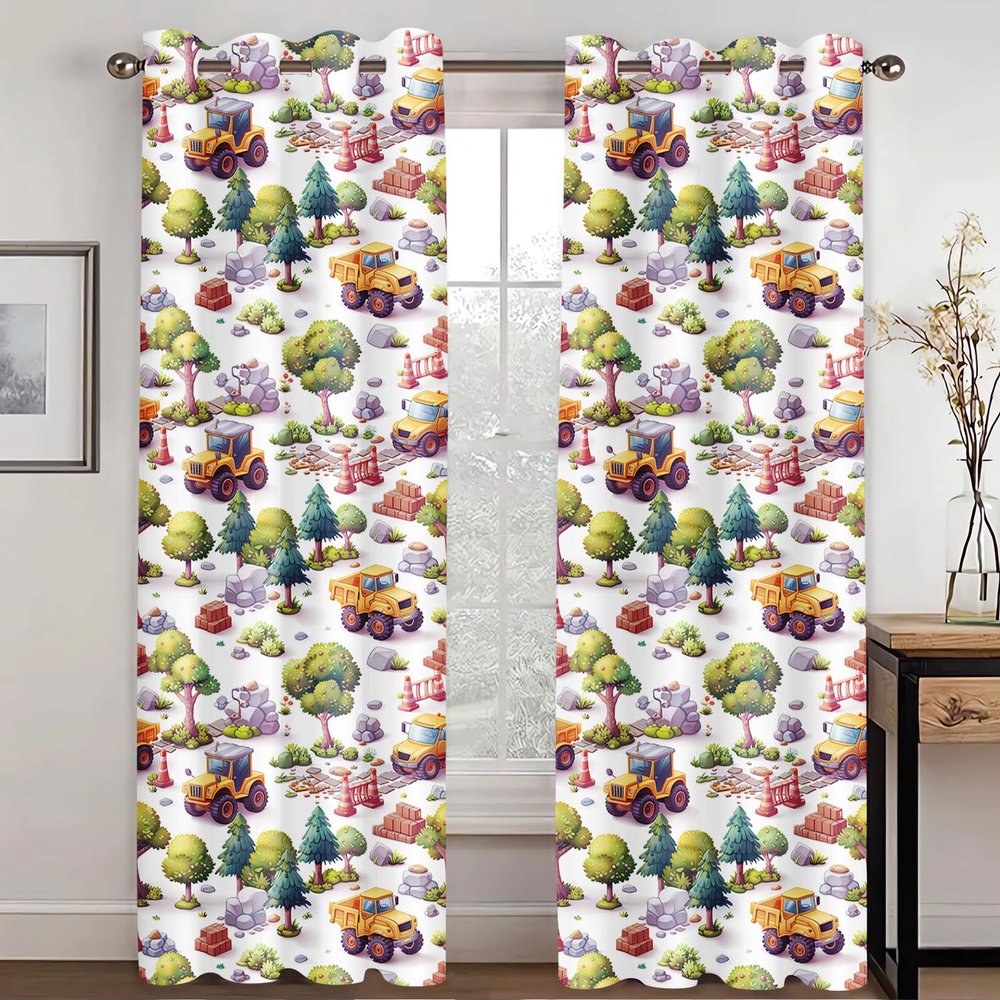 SHROUDEX Cartoon Car and Tractor Curtains, 3D Polyester, for Kids’ Bedrooms (4,280 × 245 cm; 2 × 140 × 245 cm)