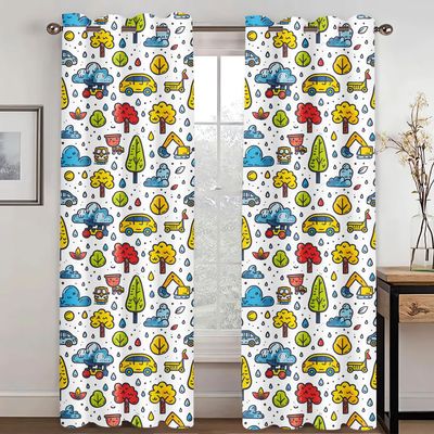 SHROUDEX Blackout Cartoon Car Curtains, Tractor Curtains, Opaque 3D Polyester Window Curtains for Boys' and Girls' Rooms (10, 150 x 166 cm; 2 x 75 x 166 cm)
