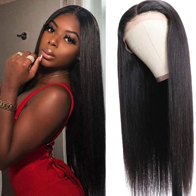 13x4 Lace Front Wig, Long Straight Human Hair, Handcrafted, 22 in, Black