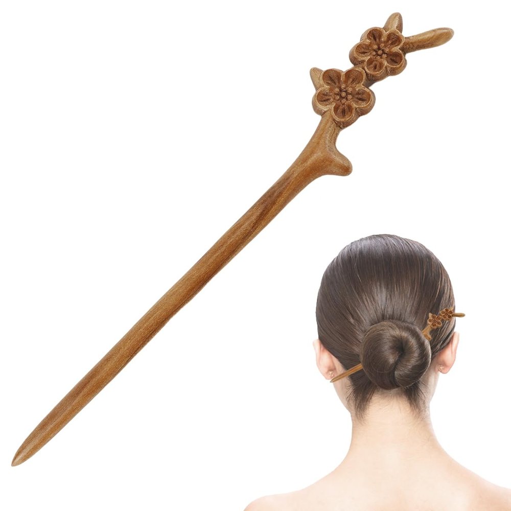 FERCAISH Peach Wood Hair Pins, Chinese Hair Stick, Vintage Hair Accessory for Women and Girls, 1 Piece