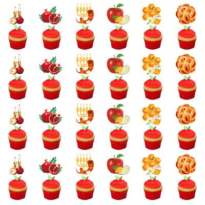 Rosh Hashanah Cupcake Toppers, Shana Tova Decorations, 24-Piece Set