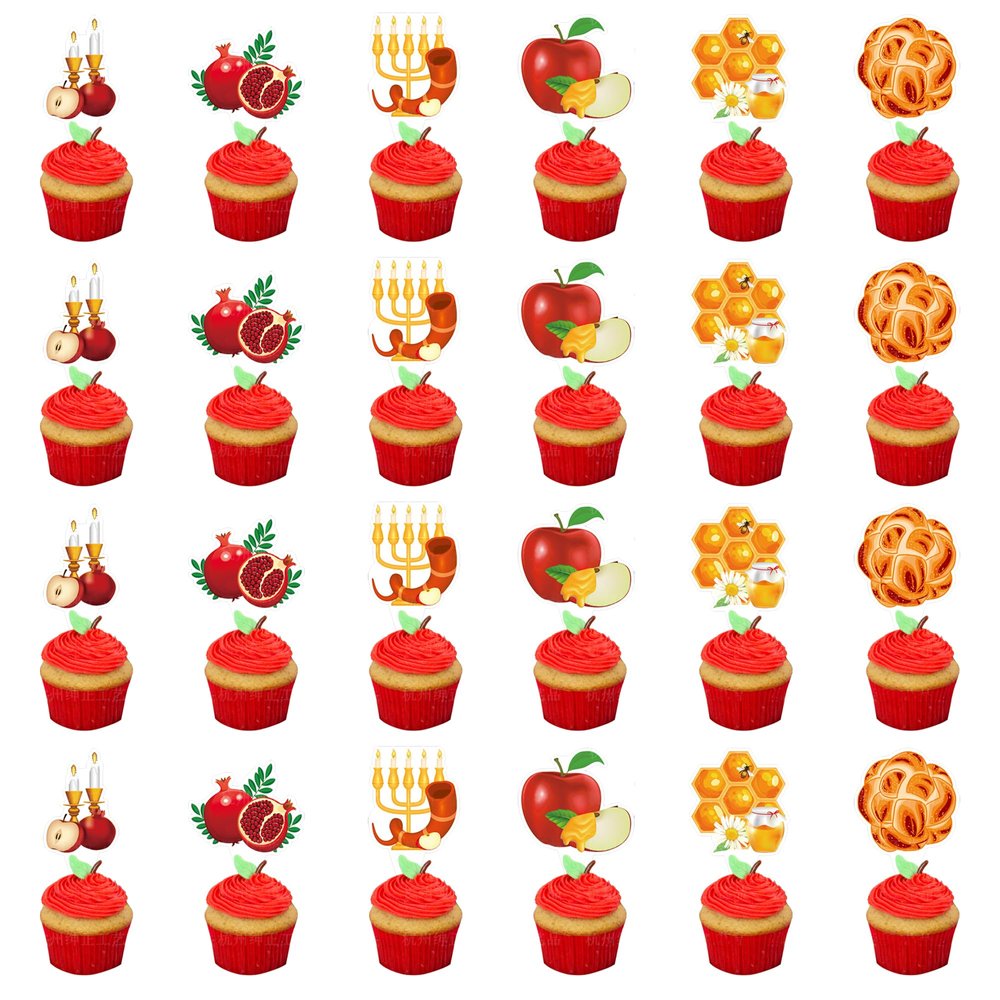 Rosh Hashanah Cupcake Toppers, Shana Tova Decorations, 24-Piece Set