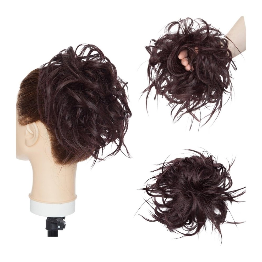 Messy Hair Bun Hairpiece for Women, Fluffy Tousled Updo, Synthetic Wavy Hair Scrunchie, 45 g