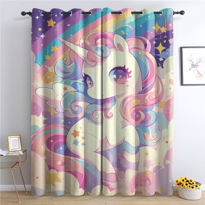 Unicorn Rainbow Blackout Curtains for Girls, 2-Piece Set, H 300 x W 140 cm