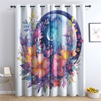 Floral Blackout Curtains for Girls, Eyelet Thermal Curtains, 2-Piece Set, 63 x 55 in