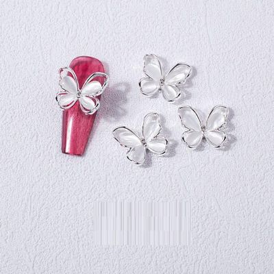 qbodp 20 Silver Butterfly Nail Charms, Opal Hollow Butterfly Nail Art Decorations