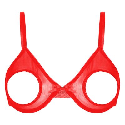Hansber Women's Red Lace Open-Cup Bralette, Size B-L