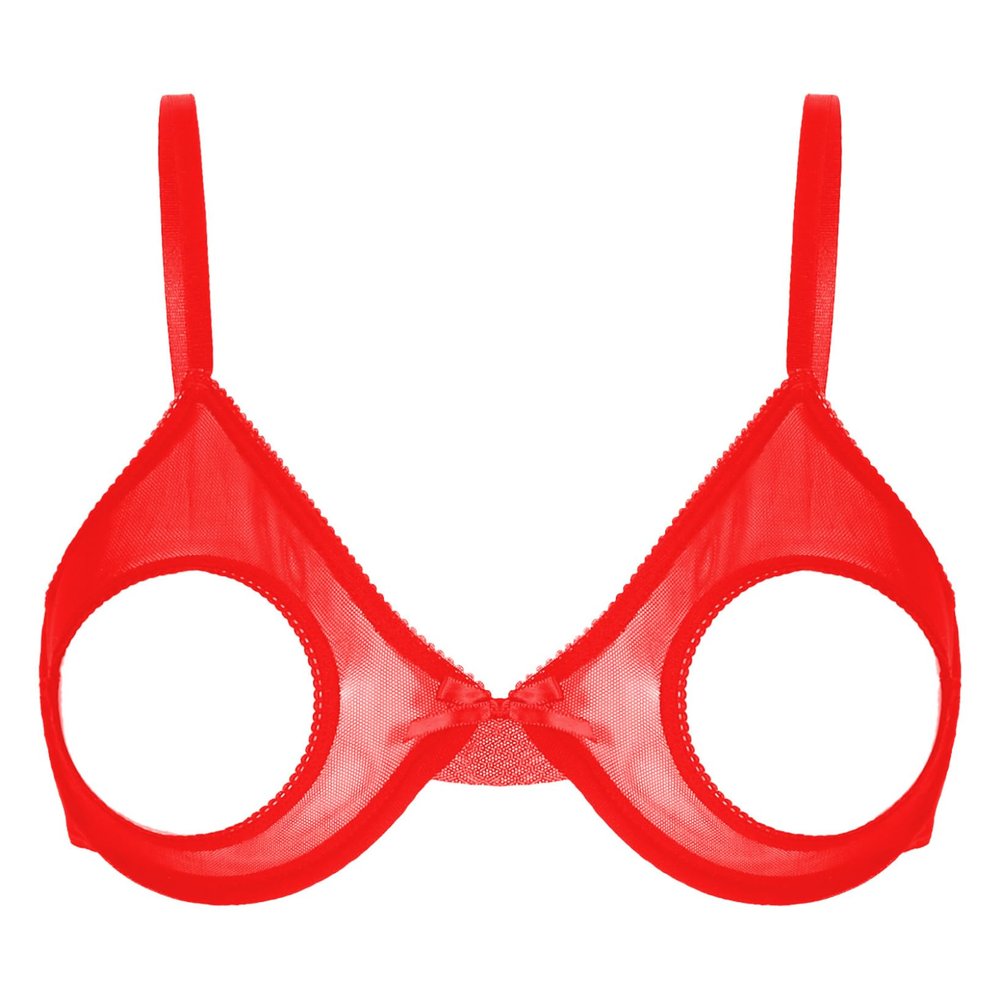 Hansber Women's Red Lace Open-Cup Bralette, Size B-L