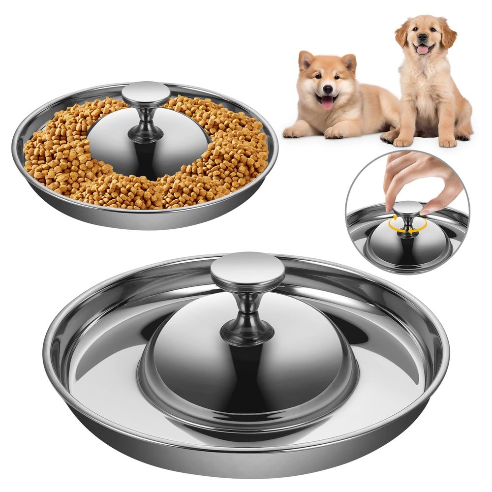 Puppy Dog Bowls, 2-Pack Stainless Steel Slow-Feeding Bowls