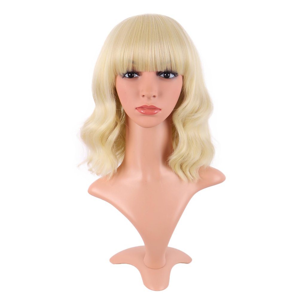 MapofBeauty 35 cm Short Curly Flat-Bang Bob Wig, Mixed Gold